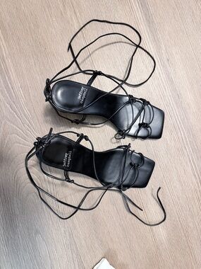 Jeffrey Campbell Black Square-Toe Lace-Up Heels